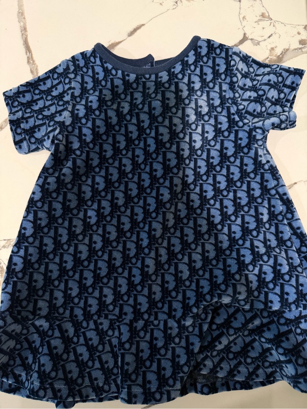 Blue Logo-Pattern Girls' Casual Knit Dress